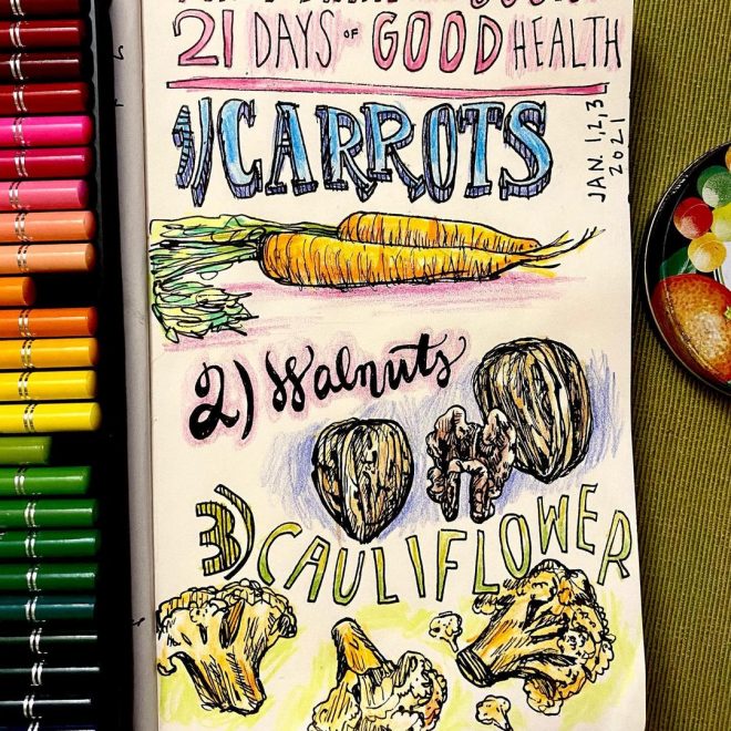 January prompt: Carrots, Walnuts, and Cauliflower